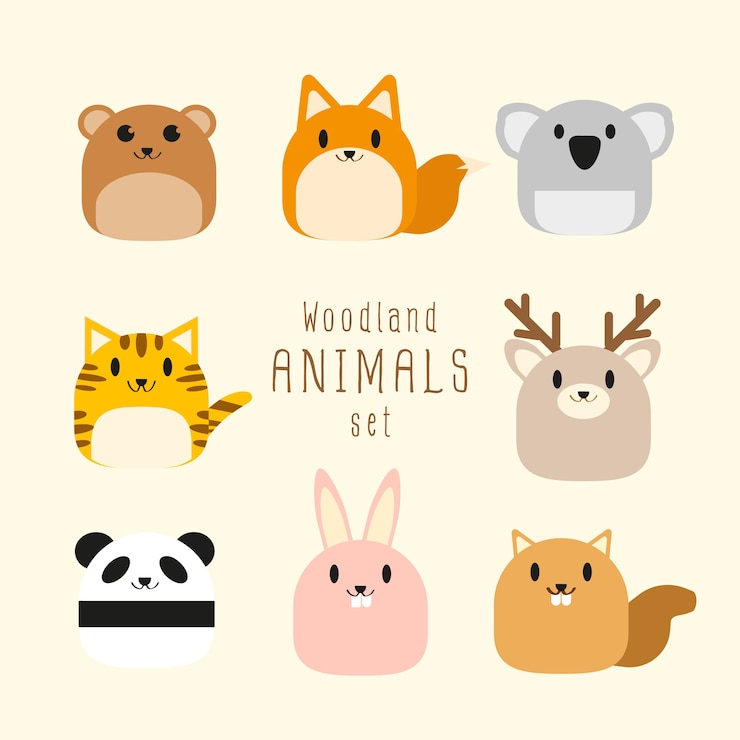 Vector かわいいふわふわウッドランド動物のベクトルセット。