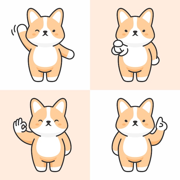 Vettore vector set di simpatici personaggi corgi