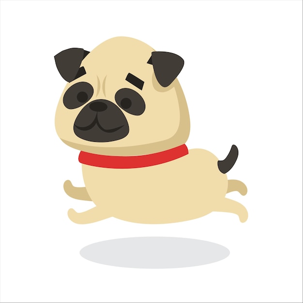 フラットスタイルのカード、バナー、ポスターのかわいい犬のパグのベクトルセット