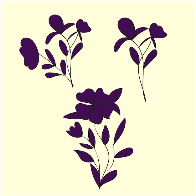 vector set of cute flowers with branches and leafs naturals