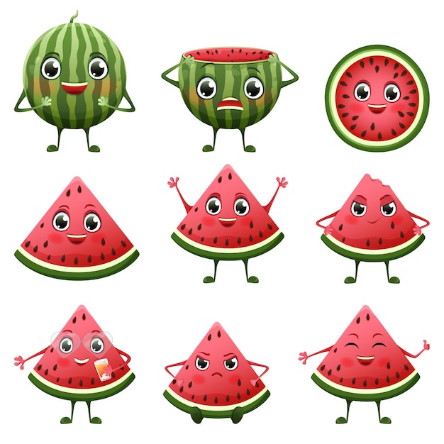 Vector vector set of cute and funny watermelons