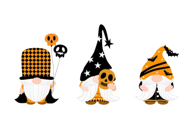 Vettore vector set carino gnomo sul concetto di vestiti di halloween clip art bundle