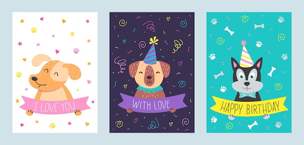 Vector set of cute greeting cards with dog