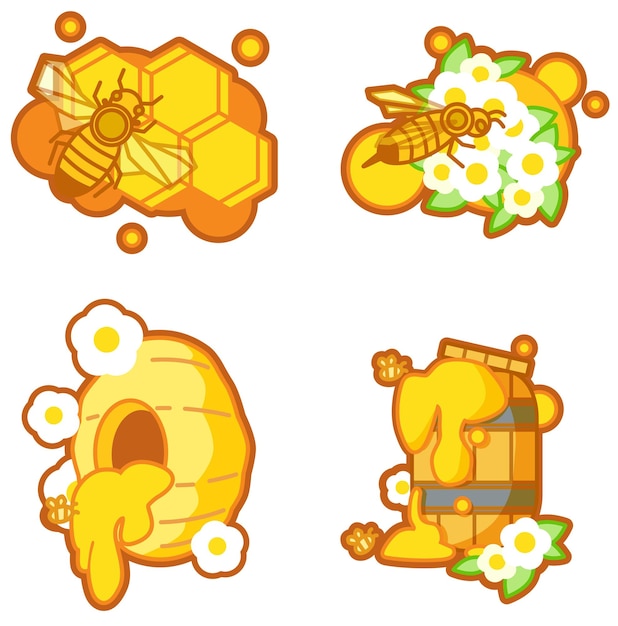 Vector set cute honey bee