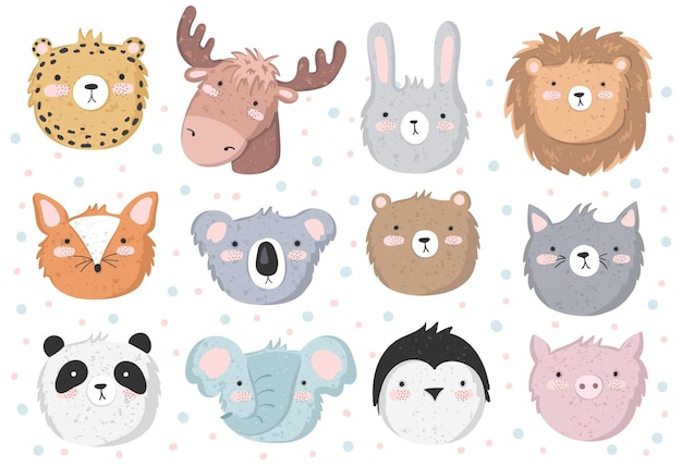 Vector set of cute poster with funny animal and cute text