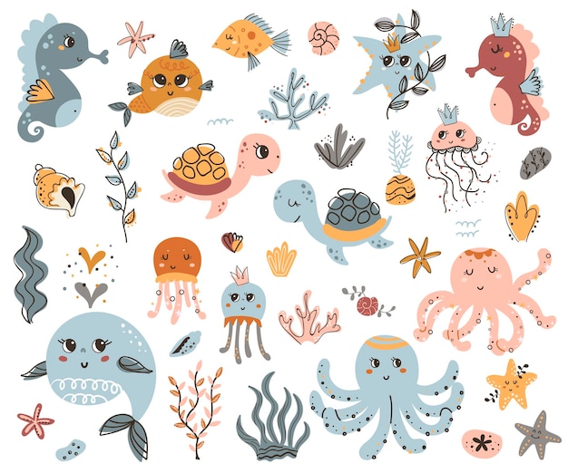 Vector vector set of cute sea animals