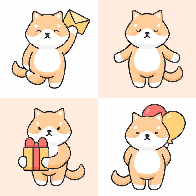 Vector set of cute shiba inu dog characters