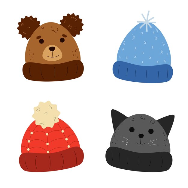 Vector vector set of cute snow caps