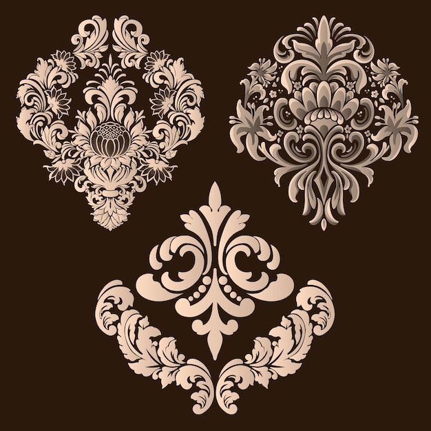 Vector set of damask ornamental elements elegant floral abstract elements for design perfect for invitations cards etc