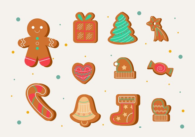 Vector set de galletas de jengibre navidad