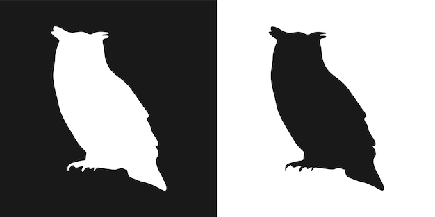 白の背景に黒の装飾的な詳細な孤立したフクロウのベクトルを設定