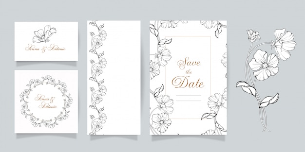 Vector set. Delicate flowers, set of cards