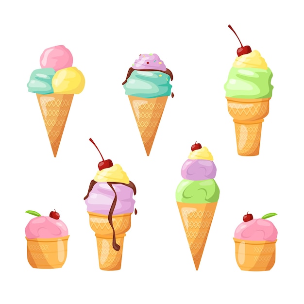 Vector set of delicious ice cream with various fillings