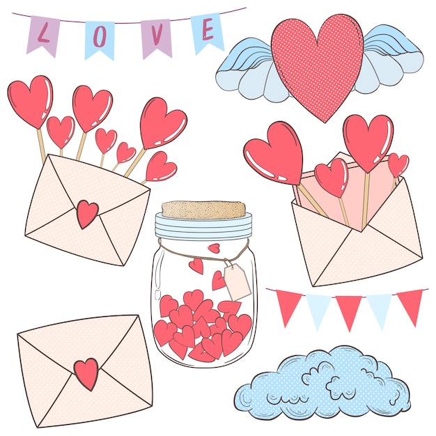 Vector set elementi di design per un regalo a san valentino.