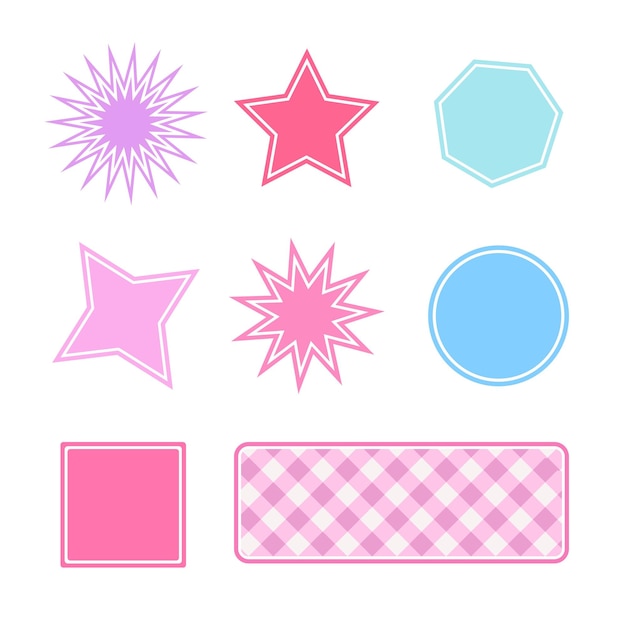 Векторный набор элементов дизайна, наклейки, патчи и наклейки с копировальным пространством для текстовых абстрактных фоновых элементов для брендинга упаковочных отпечатков и сообщений в социальных сетях Модный розовый цвет