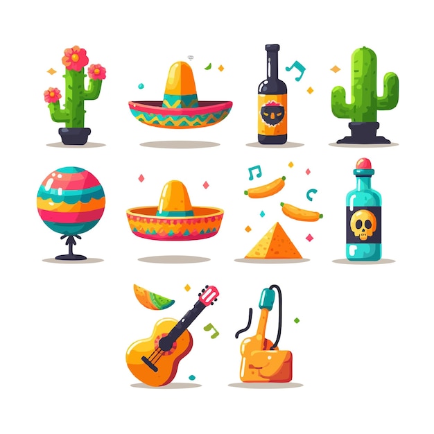 Vector set design of mexican celebration alt and objects