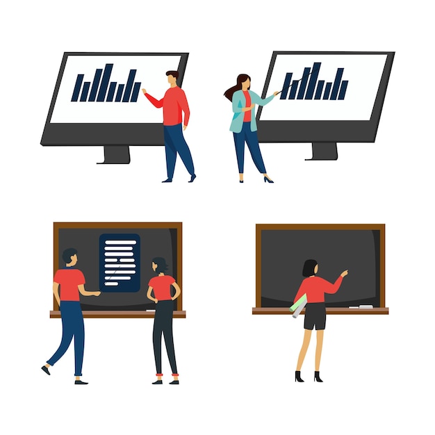 vector set design of teacher and student studying