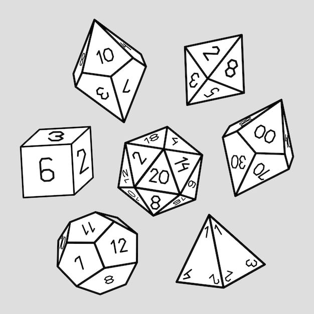 Vector vector set of dice for fantasy board games dnd rpg