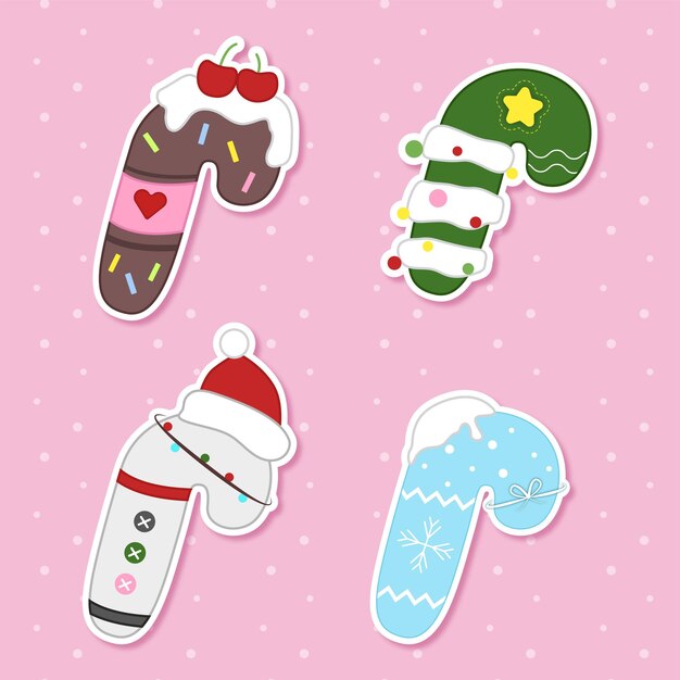 Vector vector set of different candy cane stickers