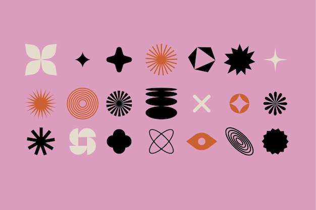 Vector set of different geometric shapes and elements Brutalist design icons and signs Basic forms