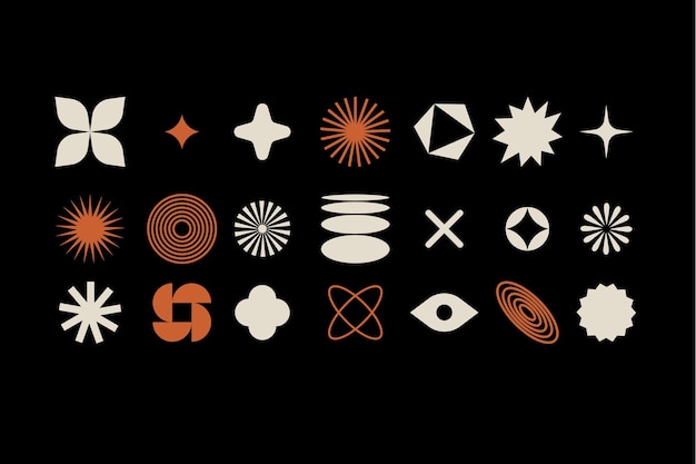 Vector vector set of different geometric shapes and elements brutalist design icons and signs basic forms