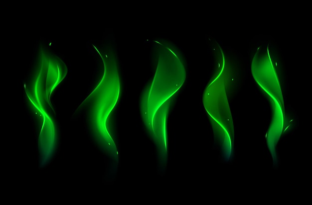 Vector vector set of  different magic green fire flame