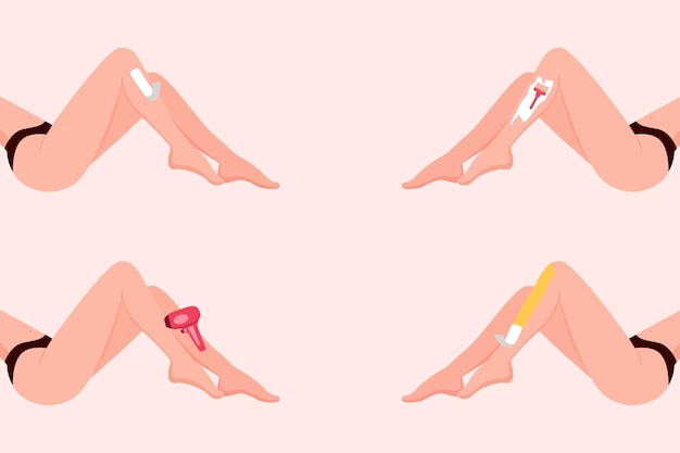 Vector set of different methods of hair removal on women's legs