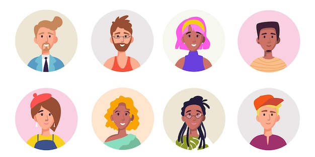 Vector set di avatar di persone diverse ritratto di persone di diversità in stile piatto disegnato a mano giovani uomini