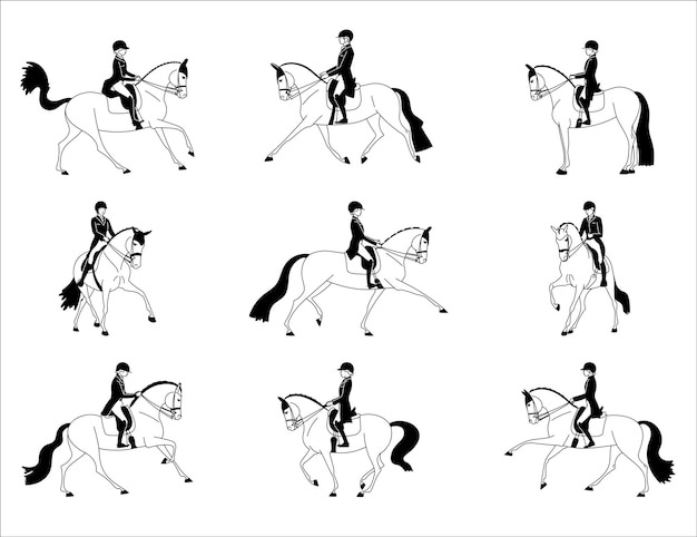 Vector vector set different riders on horses illustrations isolated