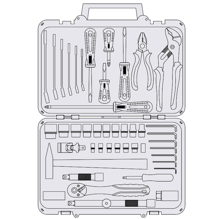 Vector vector set of different tools in a box