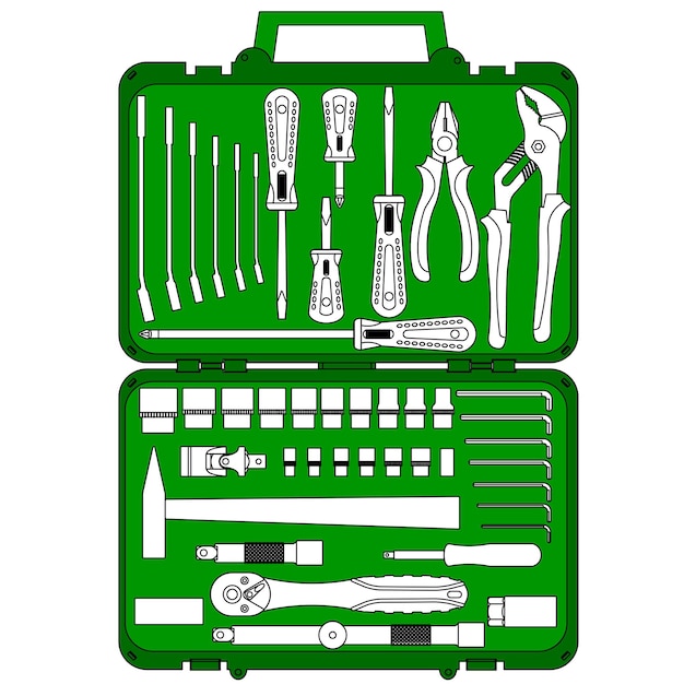 Vector vector set of different tools in a box