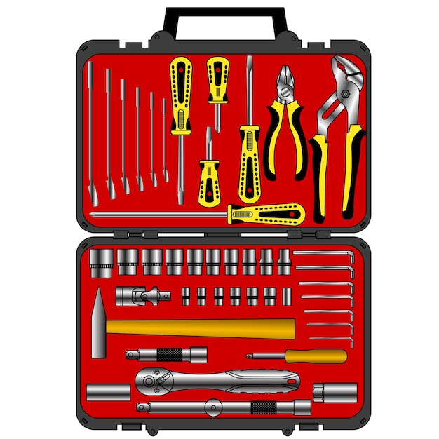 Vector set of different tools in a box