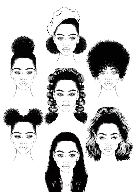 Vector vector set of different women hairstyles