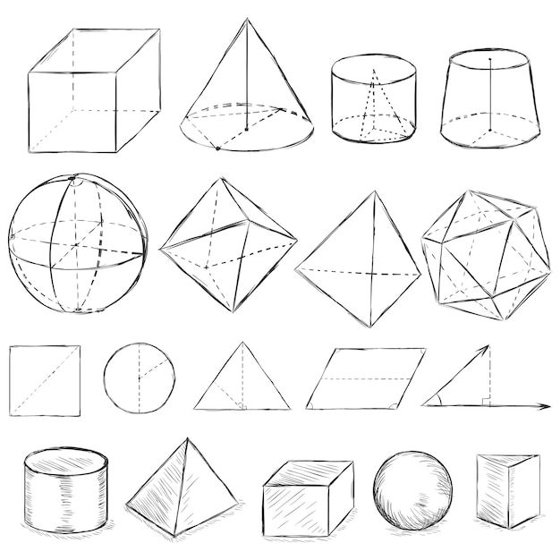 Vector set of dirty sketch geometric shapes