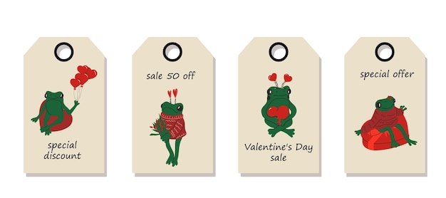 Vector set of discount price tags Labels with Cute frog with valentines decorations