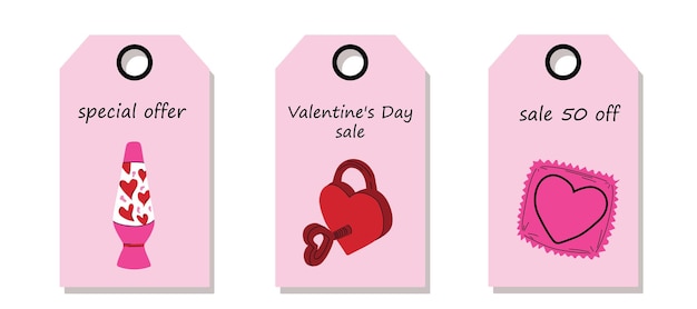 Vector set of discount price tags Labels with Vintage stickers Concept Valentines day Valentine