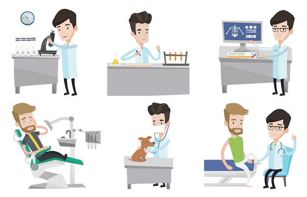 Vector vector set of doctor characters and patients.