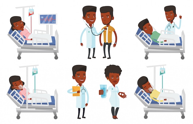 Vector vector set of doctor characters and patients.