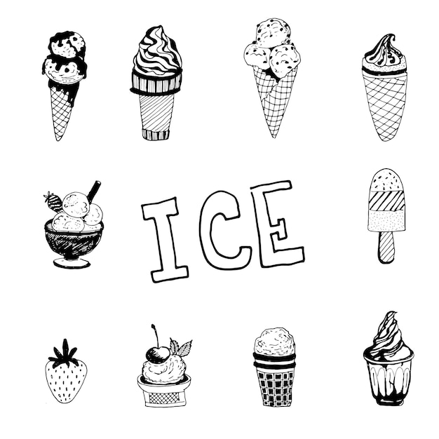 Vector set dooddles of the ice cream variety