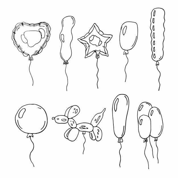 Vector vector set of doodle balloons in different shapes