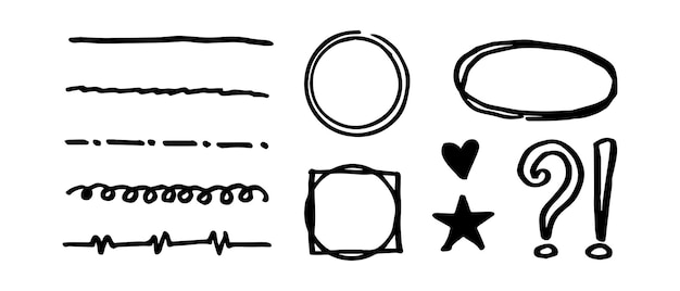 Vector set of doodle elements underline circle frame love star and others for concept design