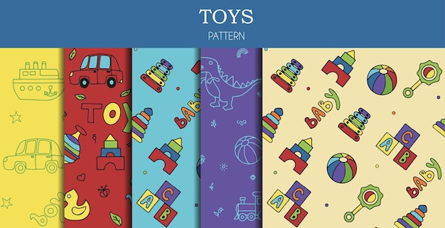 Vector set doodle naadloze patroon met speelgoed hand loting collectie speelgoed iconen voor baby shower o
