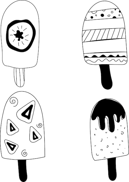 Vector vector set in doodle style stylized hand drawn ice cream