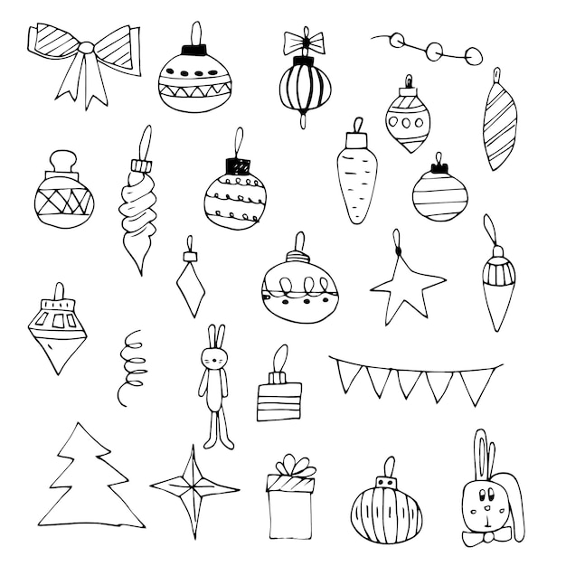 Vector vector set doodles kerstboomversiering speelgoed