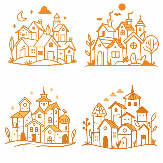 Vector set of doodlestyle houses on a white background