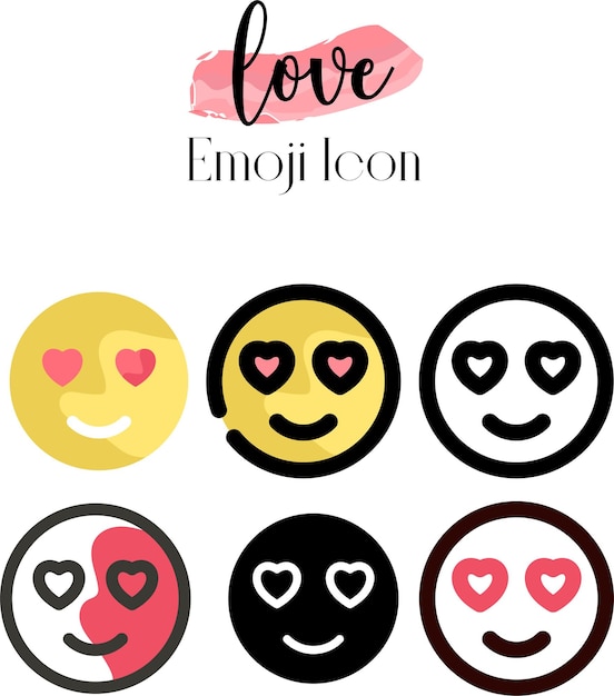 vector set of emoji smiley icon with six different styles beautiful colors flat designs valentine