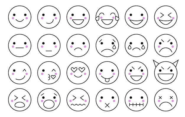 vector set of emojis editable line art