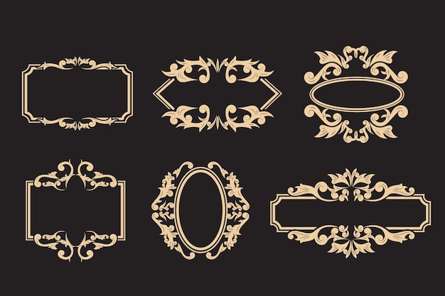 Vector set of engraving ornament frame template design