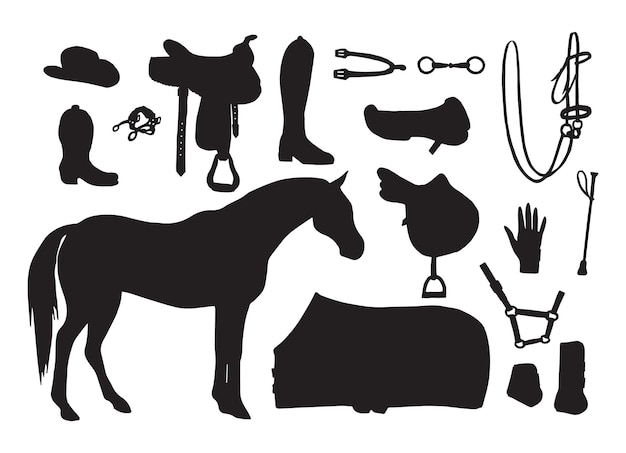 Vector vector set of equestrian equipment silhouette