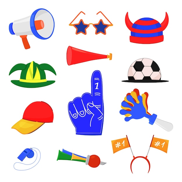 Vector vector set of fan soccer accessories sports fan elements football championship fan competition